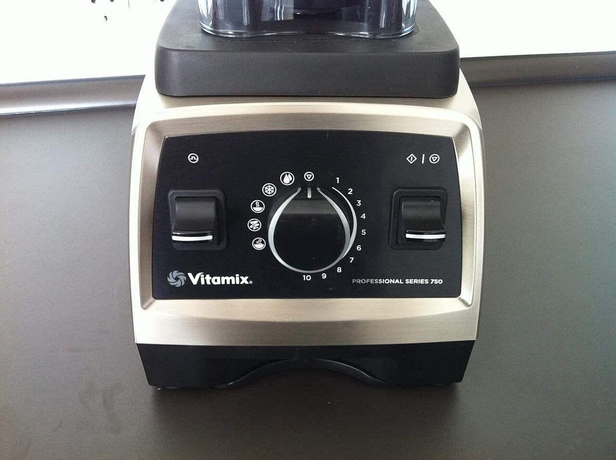 The motor base of a Vitamix Professional Series 750 blender, showing its dial and switches